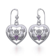 Claddagh in Heart Silver Earrings with Gemstone TER1826