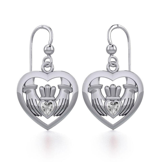 Claddagh in Heart Silver Earrings with Gemstone TER1826