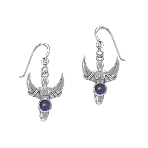 Goddess with Crescent Moon Silver Earrings with Gemstone TER1829