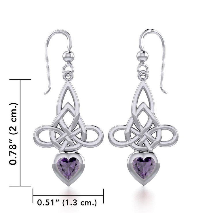 Celtic Witches Knot Silver Earrings with Heart Gemstone TER1830