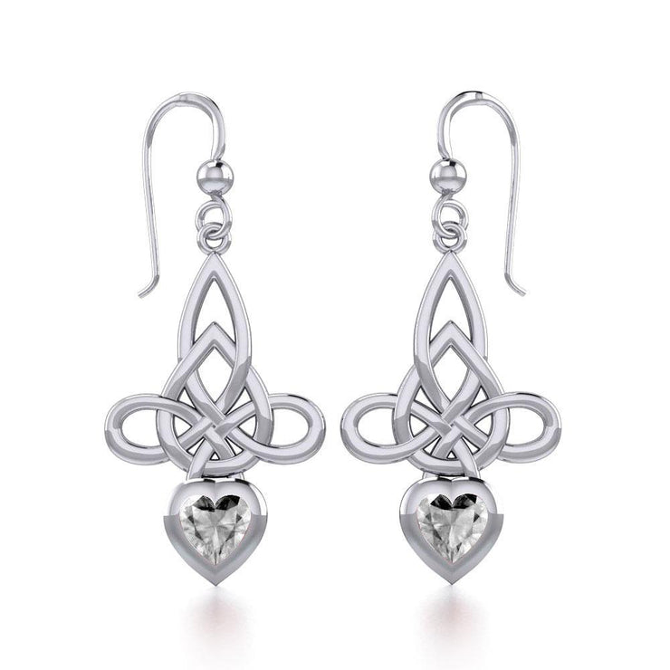 Celtic Witches Knot Silver Earrings with Heart Gemstone TER1830