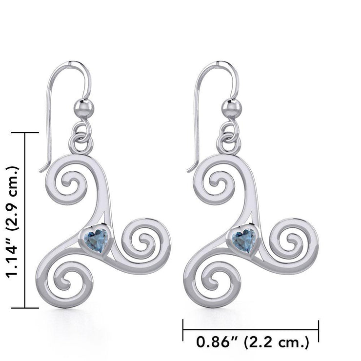 Celtic Spiral Triskele Silver Earrings with Heart Gemstone TER1831