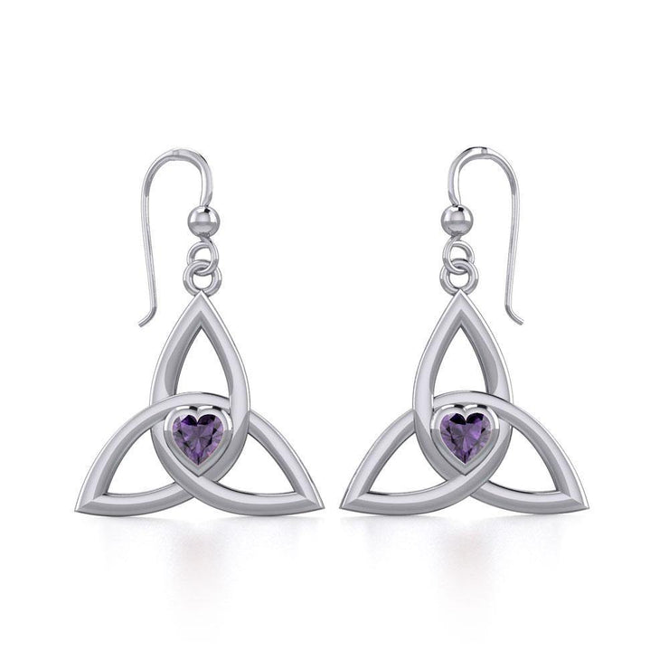 The Celtic Trinity Knot Silver Earrings with Heart Gemstone TER1837