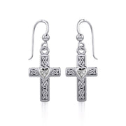 Celtic Cross Silver Earrings with Heart Gemstone TER1841