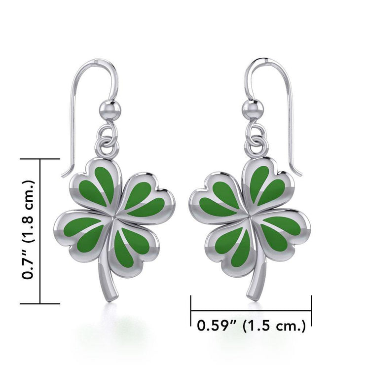 Lucky Four Leaf Clover Silver Earrings with Greend enamel TER1843