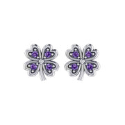 Lucky Four Leaf Clover Silver Post Earrings with Gemstone TER1844