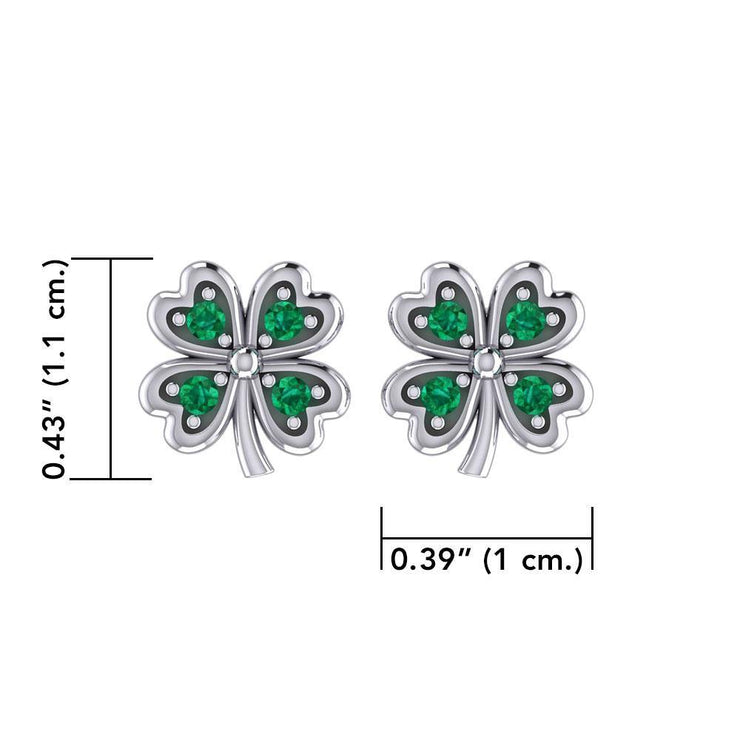 Lucky Four Leaf Clover Silver Post Earrings with Gemstone TER1844