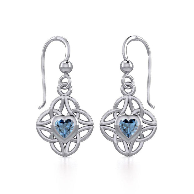 Celtic Knotwork Silver Earrings with Heart Gemstone TER1845