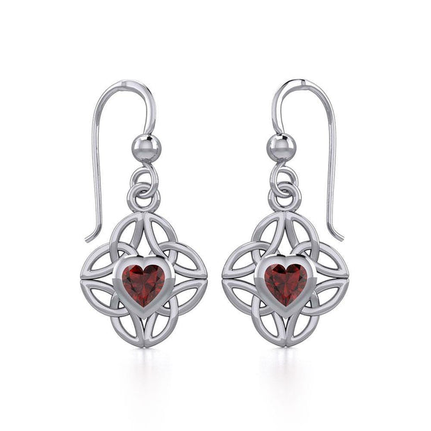 Celtic Knotwork Silver Earrings with Heart Gemstone TER1845