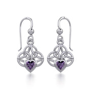 Celtic Knotwork Silver Earrings with Heart Gemstone TER1846