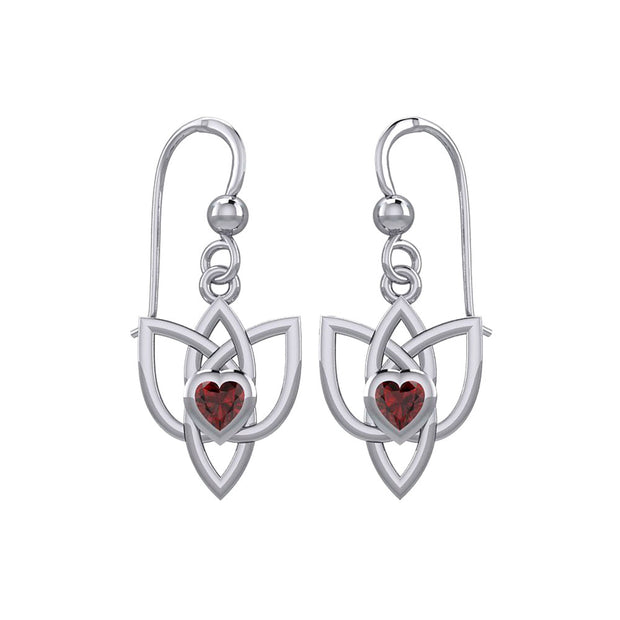 Celtic Knotwork Silver Earrings with Heart Gemstone TER1847
