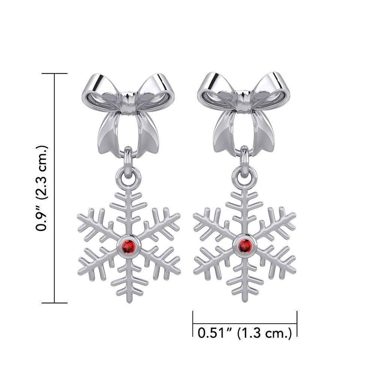 Ribbon with Dangling Gemstone Snowflake Silver Post Earrings TER1855