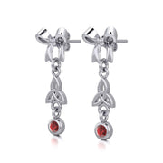 Ribbon with Dangling Gemstone Trinity Knot Silver Post Earrings TER1856