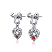 Ribbon with Dangling Gemstone Celtic Heart Silver Post Earrings TER1857