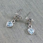 Ribbon with Dangling Gemstone Heart Silver Post Earrings TER1858