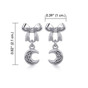 Ribbon with Dangling Celtic Crescent Moon Silver Post Earrings TER1865