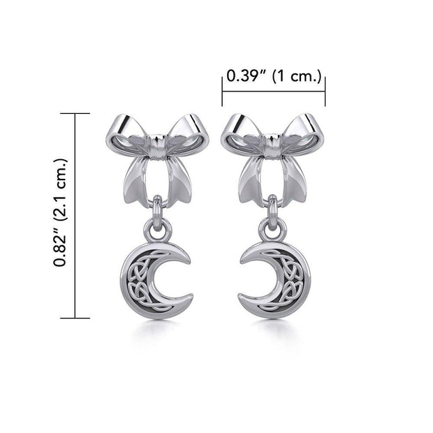 Ribbon with Dangling Celtic Crescent Moon Silver Post Earrings TER1865