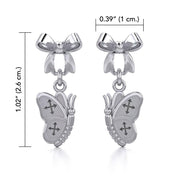 Ribbon with Dangling Butterfly Silver Post Earrings TER1870