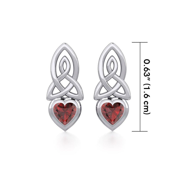 Celtic Heart Silver Post Earrings with Gemstone TER1871