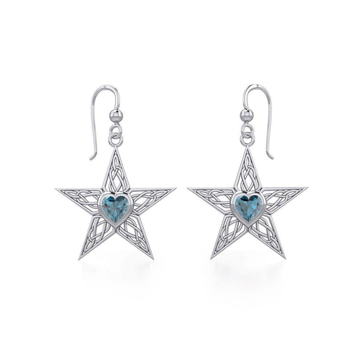 Celtic Star Silver Earrings with Heart Gemstone TER1881