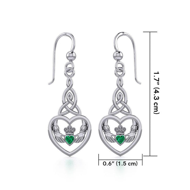 Heart Claddagh with Celtic Trinity Knot Silver Earrings with Gemstone TER1882 Earring