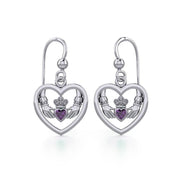 Claddagh in Heart Silver Earrings with Gemstone TER1883