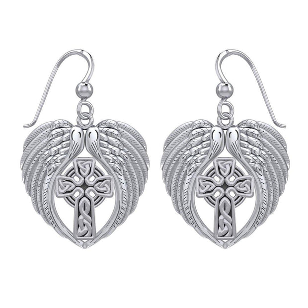 Feel the Tranquil in Angels Wings Sterling Silver Earrings with Celtic Cross TER1893