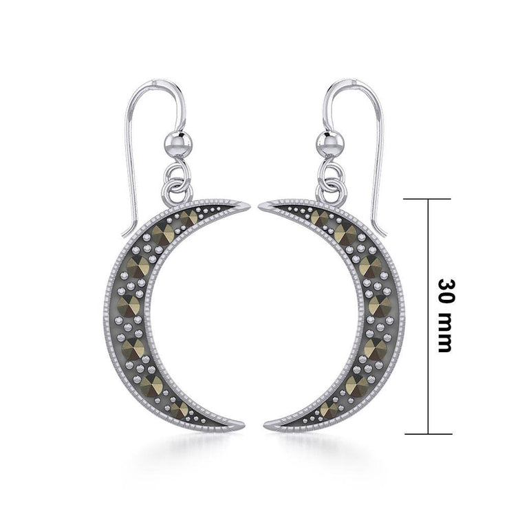 Crescent Moon Sterling Silver Earrings with Marcasite TER1906
