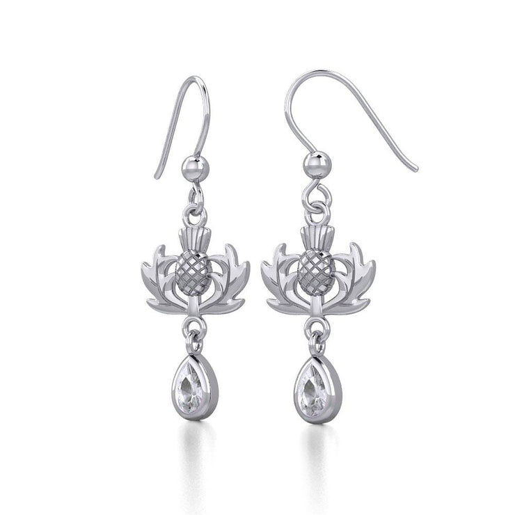 Thistle Silver Earrings with Dangling Gemstone TER1914