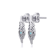 Peacock Tail Silver Post Earrings with Gemstone TER1916