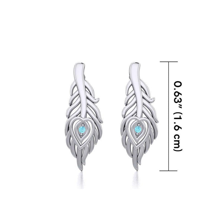 Peacock Tail Silver Post Earrings with Gemstone TER1916