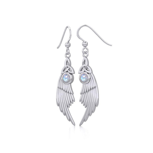 Celtic Trinity Knot Angel Wing Silver Earrings with Round Gemstone TER1926
