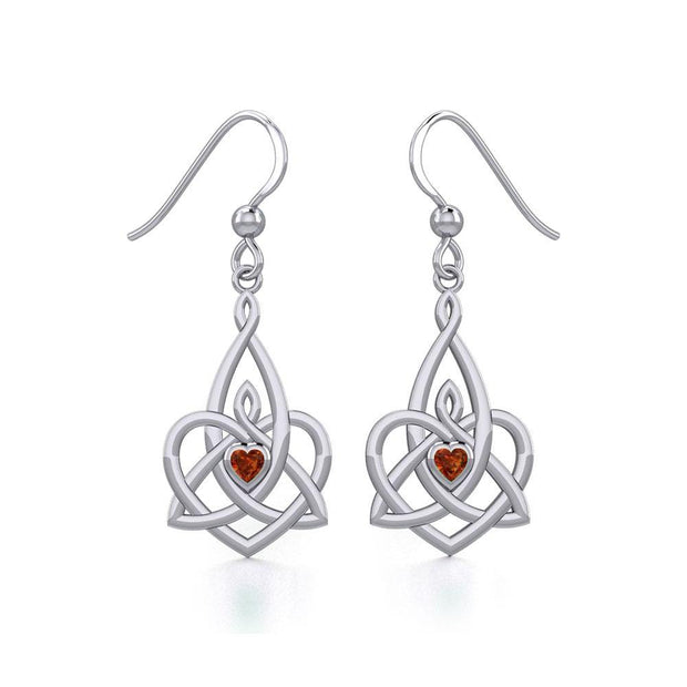 Celtic Motherhood Triquetra or Trinity Heart Silver Earrings With Gem TER1949