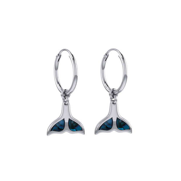 Inlaid Whale Tail Silver Hoop Earrings TER2085