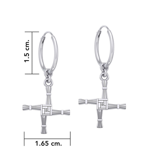 Small Brigids Cross Silver Hoop Earrings TER2106