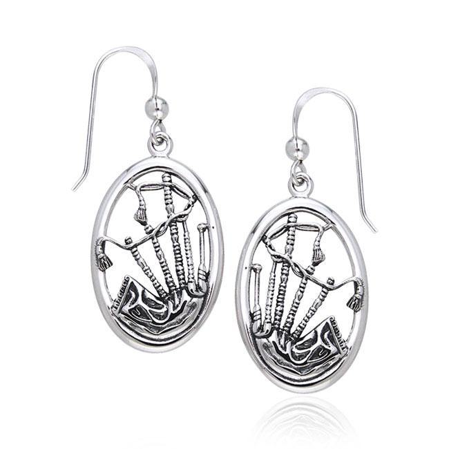 Celtic Bagpipes Silver Earrings TER225 - Wholesale Jewelry