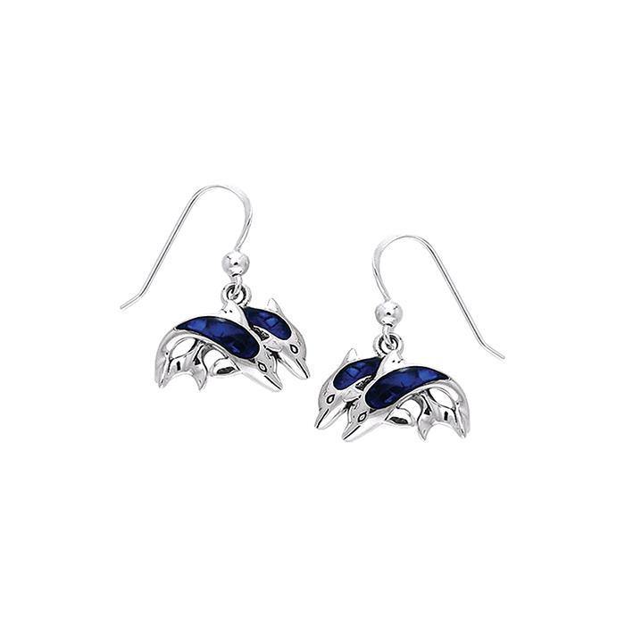 Silver and Paua Shell Twin Dolphin Earrings TER228