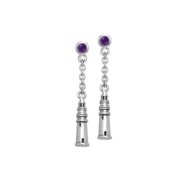 Lighthouse and Gem Silver Earrings TER233