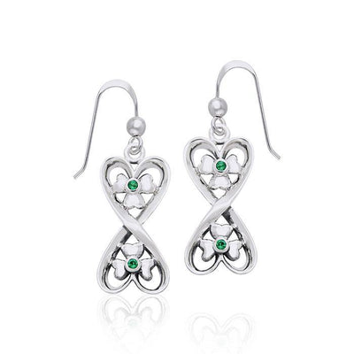 Danu Elegant Silver Celtic Knotwork Earrings with Gems TER544 Earrings
