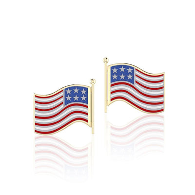 Silver and Gold American Flag with Enamel Post Earrings TEV1149