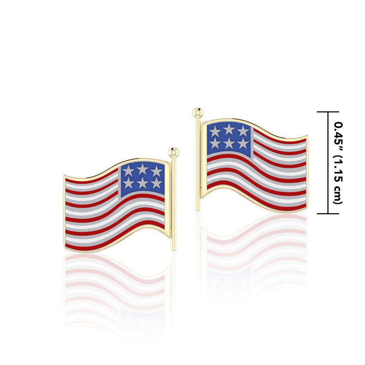 Silver and Gold American Flag with Enamel Post Earrings TEV1149