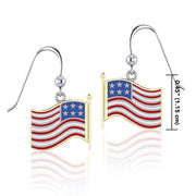 Silver and Gold American Flag with Enamel Earrings TEV1154