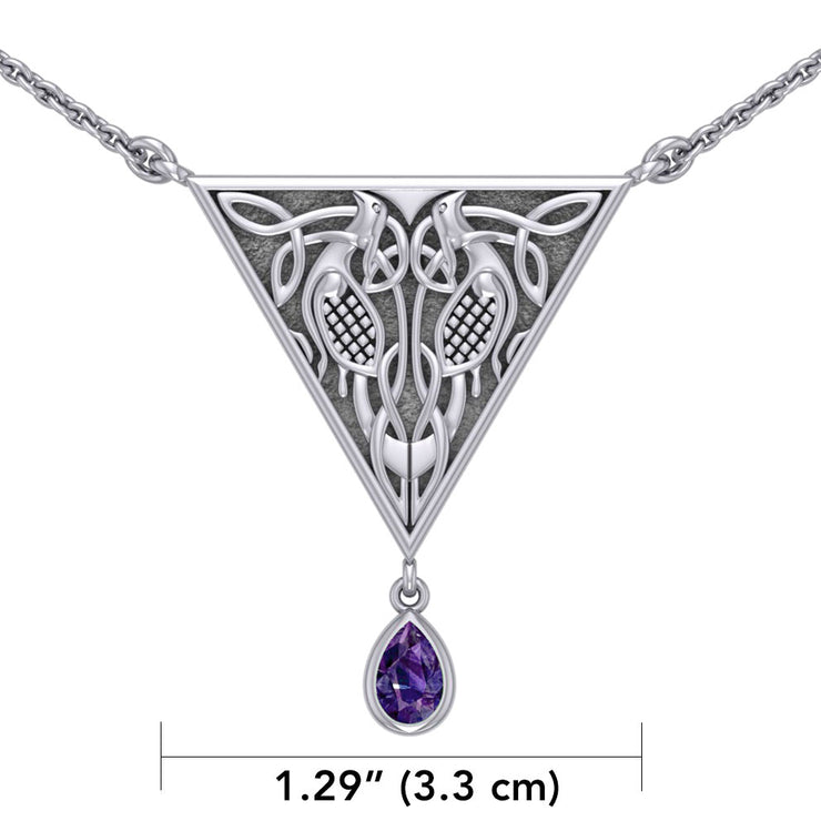 Celtic Knotwork Bird Silver Necklace With Gemstone TN053