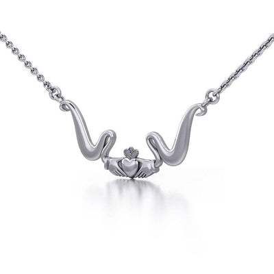 Modern Claddagh Silver Necklace TN057