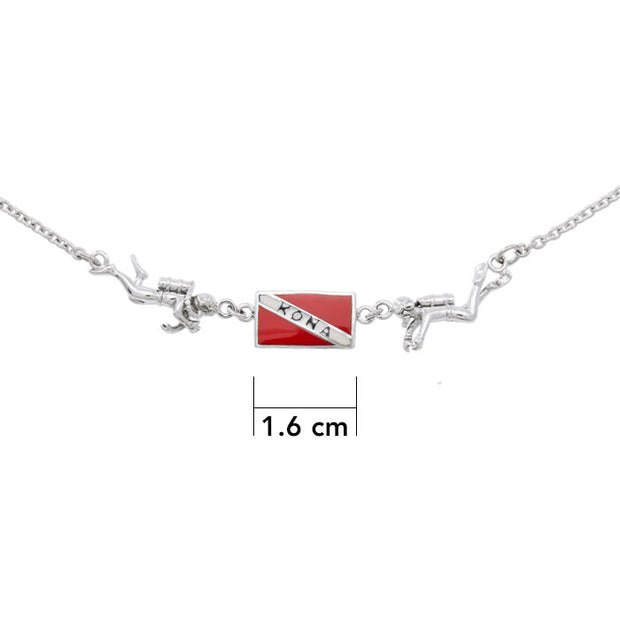 Kona Island Dive Flag and Dive Equipment Silver Necklace TN226