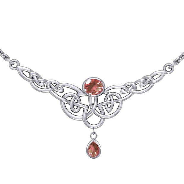 Celtic Knotwork Silver Necklace with Dangling Gemstone TN259
