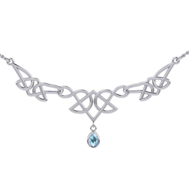 Celtic Knotwork Silver Necklace with Dangling Gemstone TN261