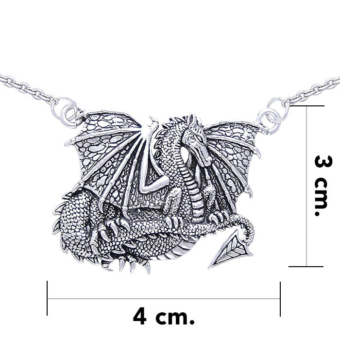A mythical symbol of valor and strength ~ Sterling Silver Jewelry Winged Dragon Necklace by Courtney Davis TN277