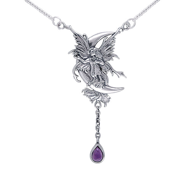 Stargazer Faery Silver Necklace With Dangling Gemstone by Amy Brown TN298