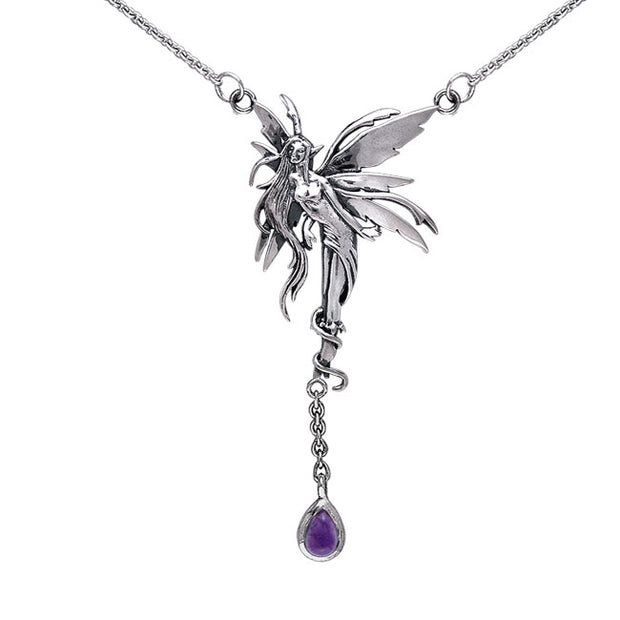 Firefly Faery Silver Necklace with Dangling Gemstone TNC001 By Amy Brown